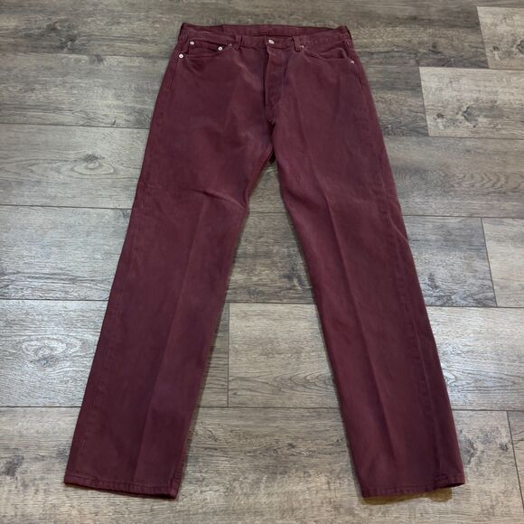 Vintage Y2K Levi's 501 Red Burgundy Button Fly Jeans Made in USA - Men's 36 x 34 - Picture 1 of 12